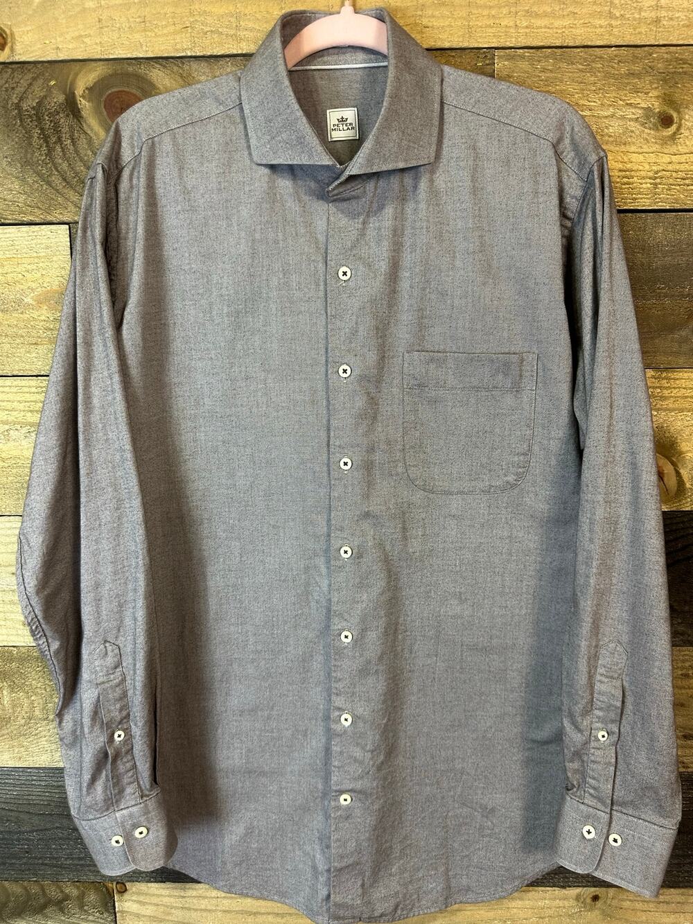 PETER MILLAR Crown Collection Button-Up Sport Shirt 100% Cotton Size L EUC